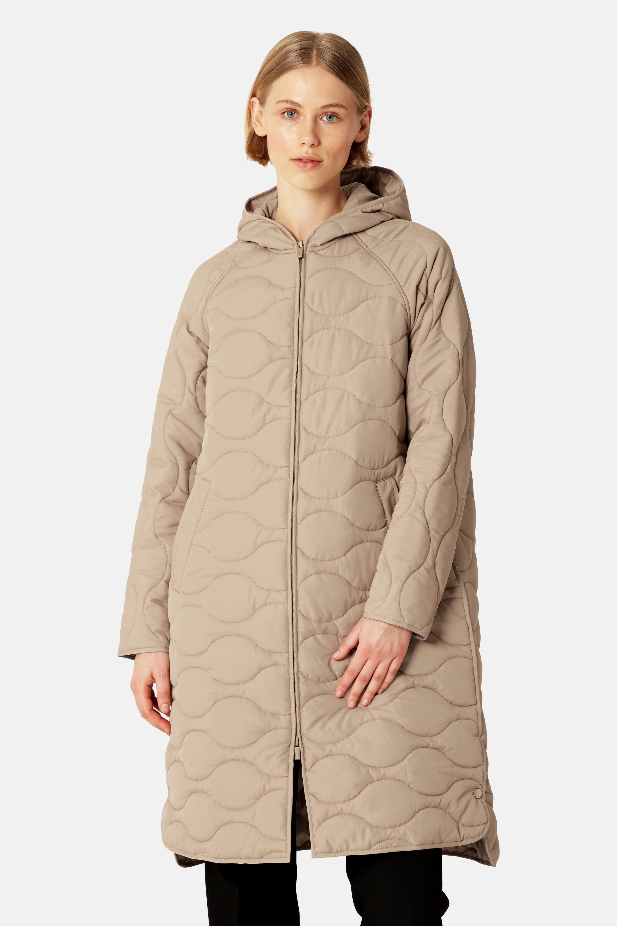 Long Quilt Jacket with Hood - Wheat